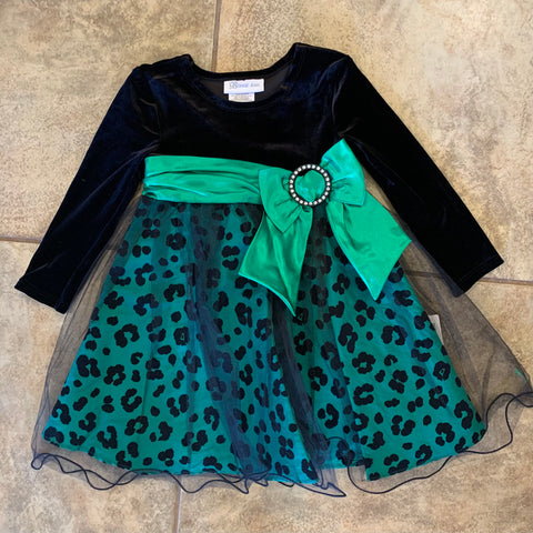 Black Velvet & Green Leopard Party Dress