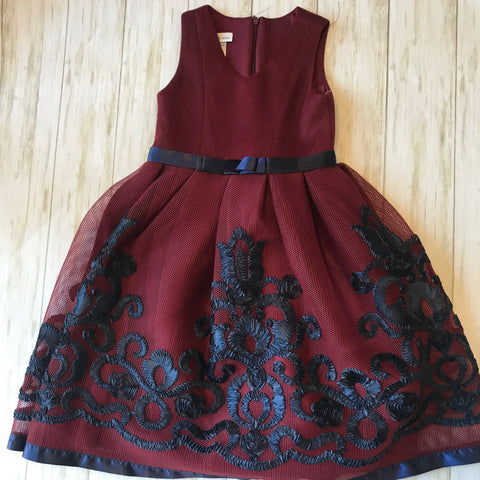 Burgundy and Navy Mesh and Soutache Dress