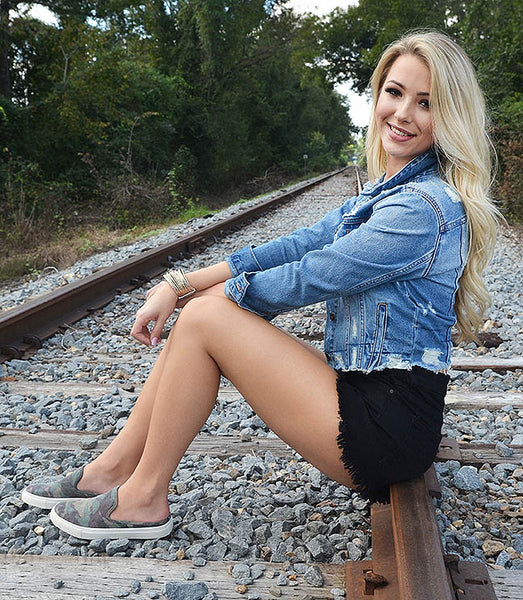 Distressed Camo Open Back Slip On Mules | Boutique by Corkys | Abbott