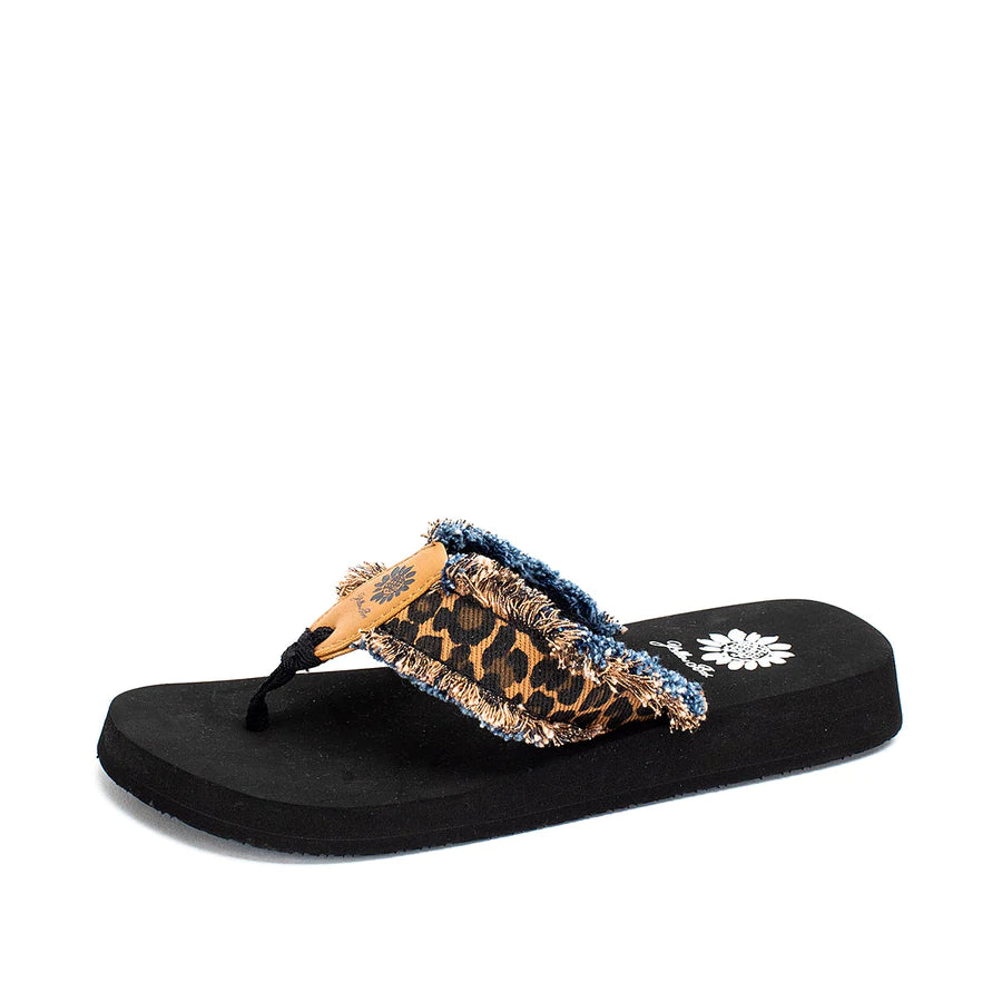 Yellowbox Denim and  leopard frayed Fayth flip flop