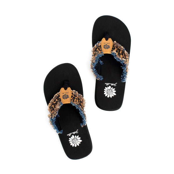 Denim and Leopard Fayth Flip Flops | Yellow Box Footwear