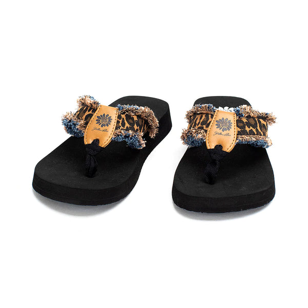 Denim and Leopard Fayth Flip Flops | Yellow Box Footwear