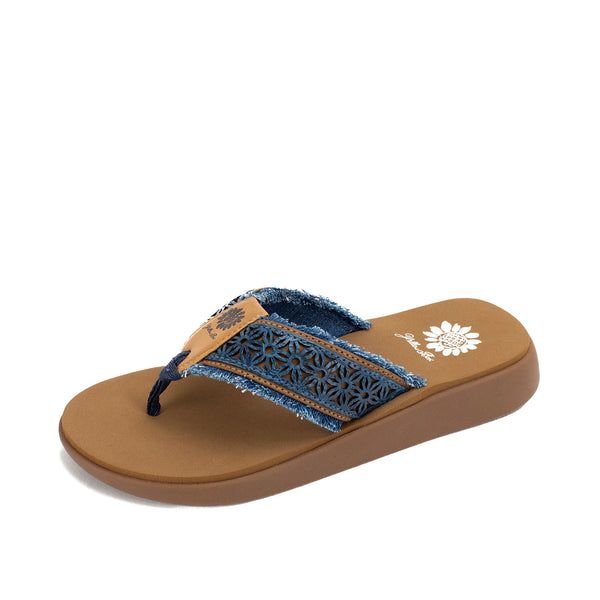 Navy Laser Cut Frayed Sandal | Yellow Box | Griffon