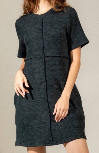 Crew Neck Stretch Knit Dress - Forest Green