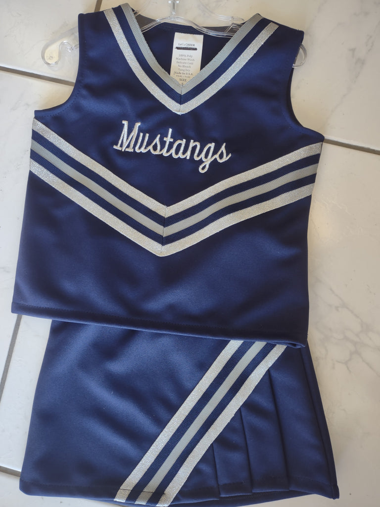 Navy & Silver Mustangs cheerleader uniform