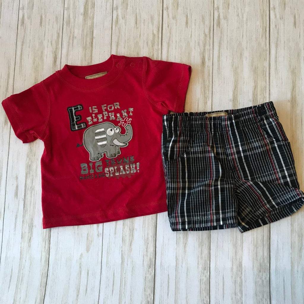 Plaid Elephant Boys Short Set