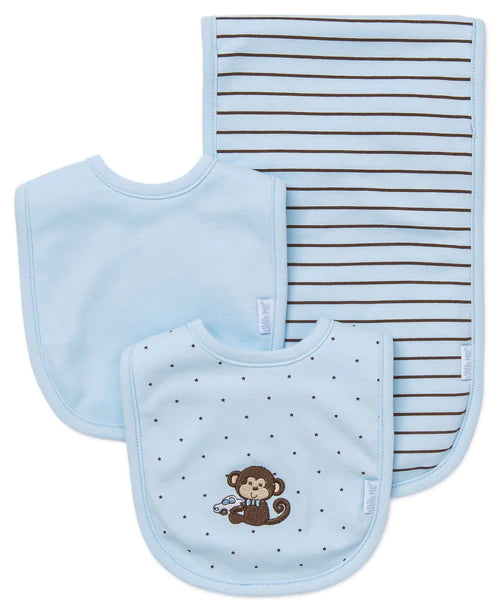 Little Monkey Reversible Two Bibs & Burp Set - Little Me