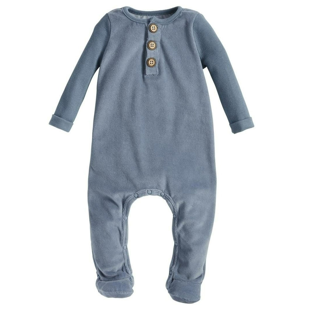 Mud Pie Cozy Blue Velour Footed Sleeper