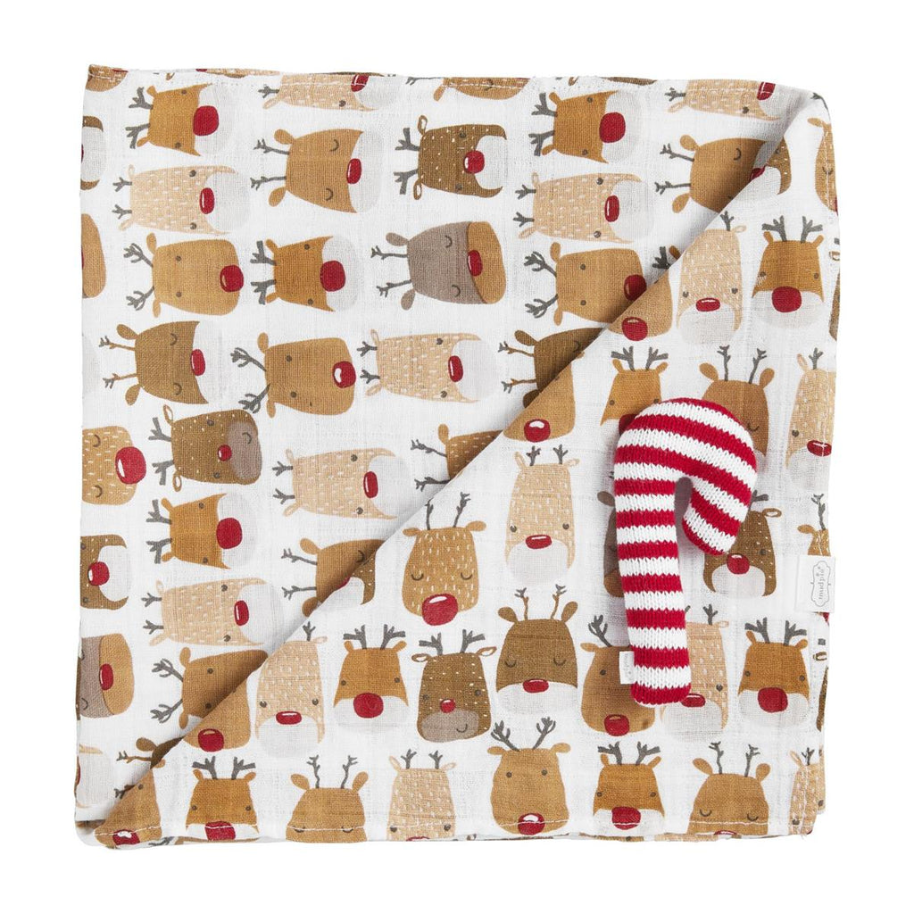 Reindeer Swaddle & Rattle Set | Mud Pie