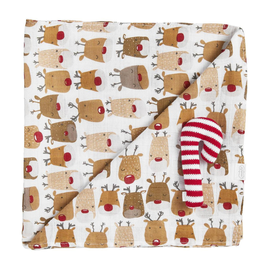 Reindeer Swaddle & Rattle Set | Mud Pie