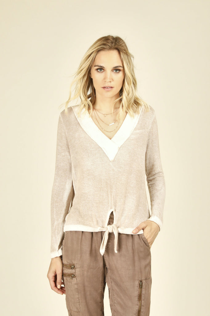 V Neck Tie Front Knit Top | Vintage Havana