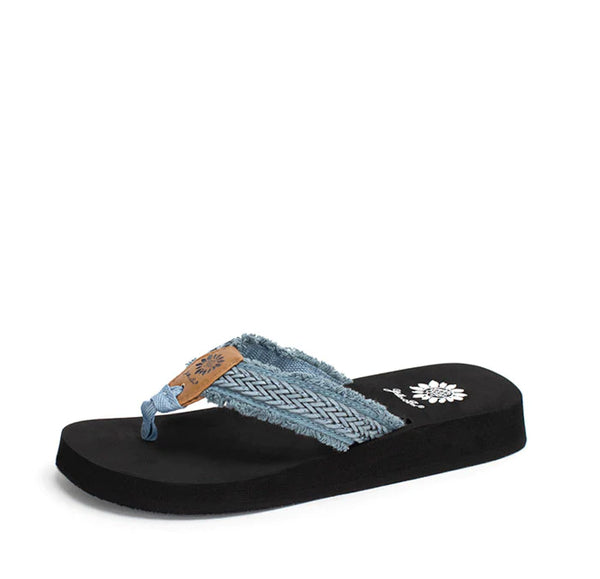 Denim Blue Woven and Frayed Flip Flop | Yellow Box Fianni Denim