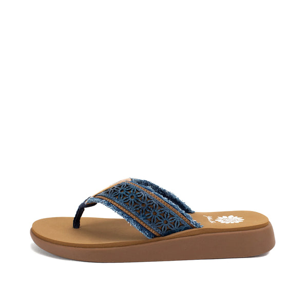Navy Laser Cut Frayed Sandal | Yellow Box | Griffon