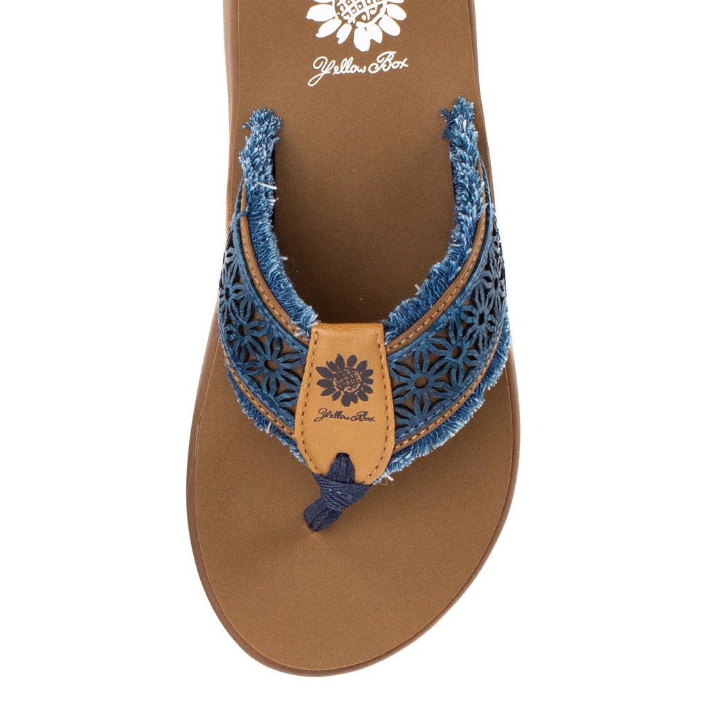 Navy Laser Cut Frayed Sandal | Yellow Box | Griffon
