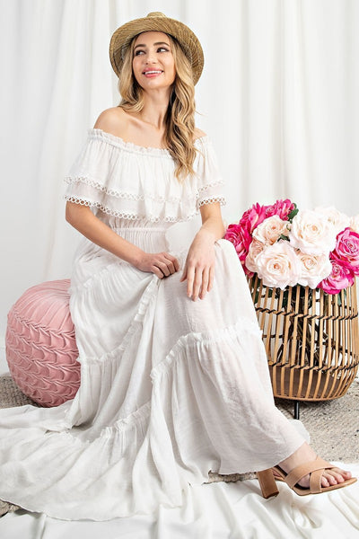 Off Shoulder White Tiered Prairie Dress | Eesome