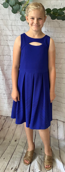 Sleeveless Box Pleat Laser Cut Dress | Bonnie Jean