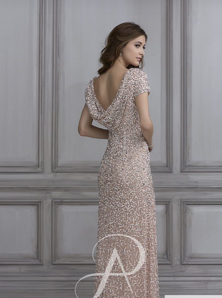 Draped Back Scoop Neck Sequin Gown | Adrianna Papel