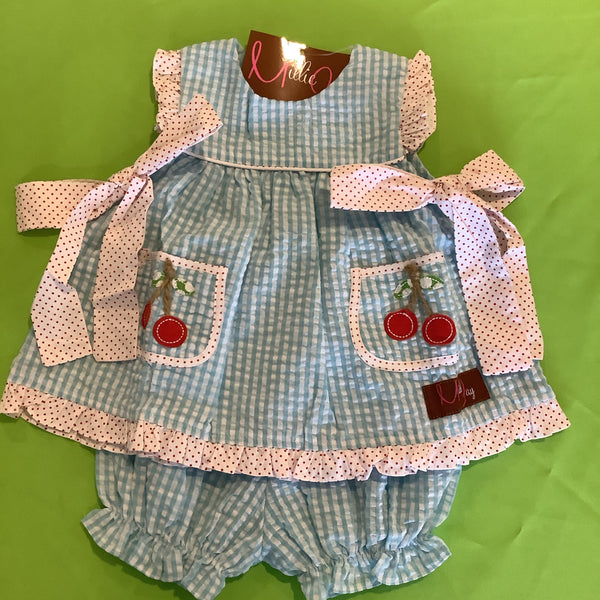 Seersucker Cherry Applique Bloomer Set | Millie Jay