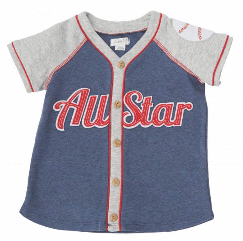 Navy All Star Button Down Shirt by Mud Pie