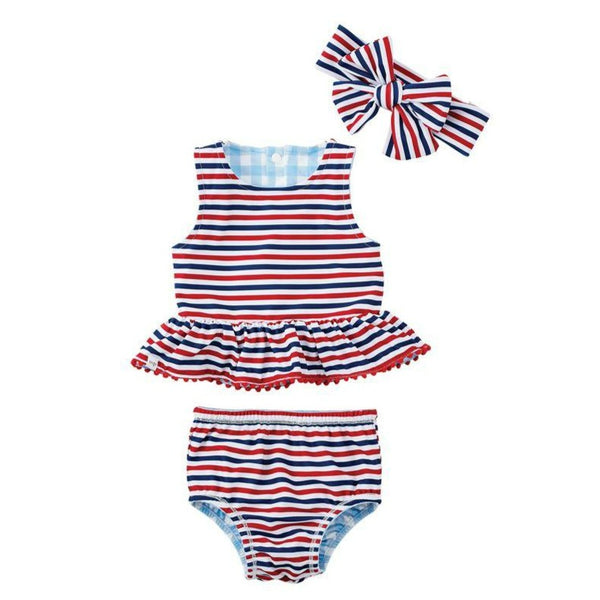 Reversible Red White and Blue Tankini Set and Headband | Mud Pie