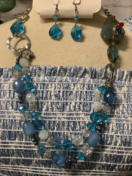 Blue & Sliver Necklace & Earring set