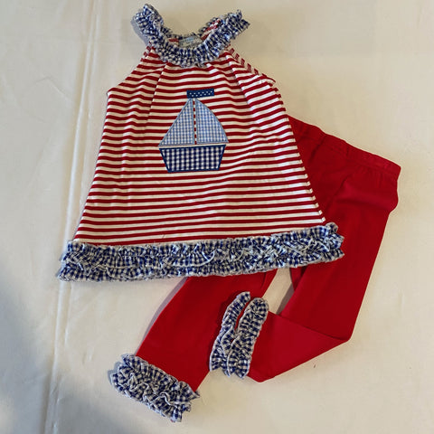 Appliqued Sailboat 2PC Capri Set | Three Sisters