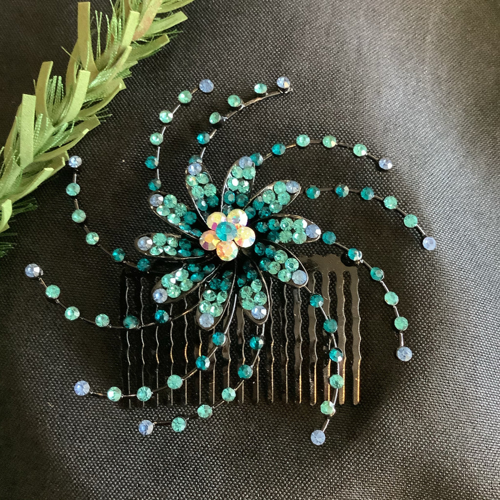 Teal Crystal Hair Comb