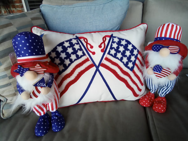 Chenille Patriotic American Flag Pillow