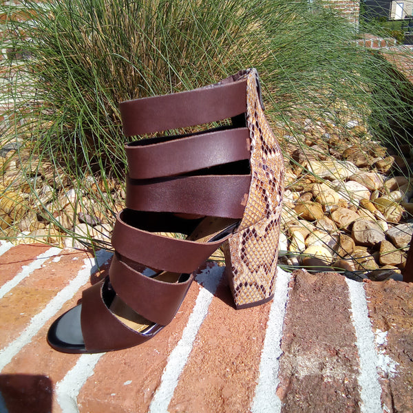 Multi Strap Brown Heeled Sandal | Chinese Laundry