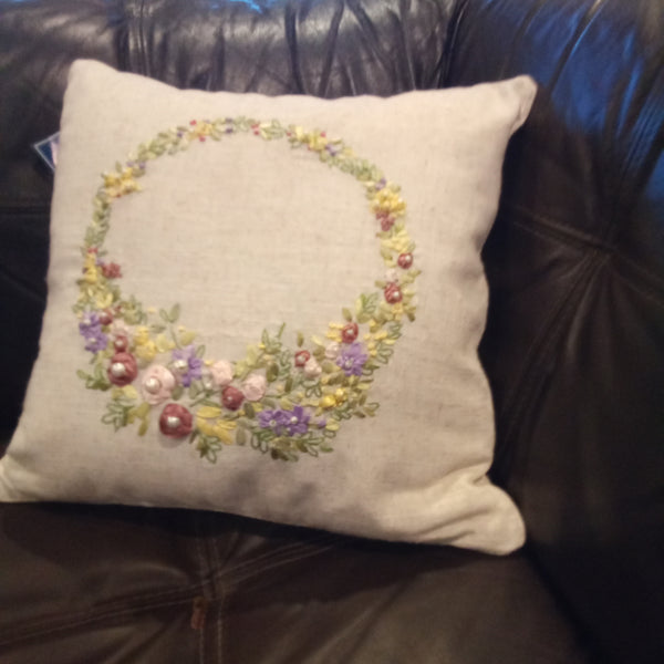 Square Embroidered Floral Wreath Home Decor Pillow | C and F Home