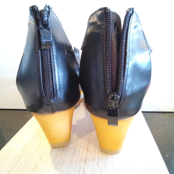 Black Zip Back Ankle Strap Wedge Shoes | Patrizia Alexandra