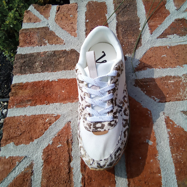 White Sneaker with Olive and Leopard Accents | Very G Runner