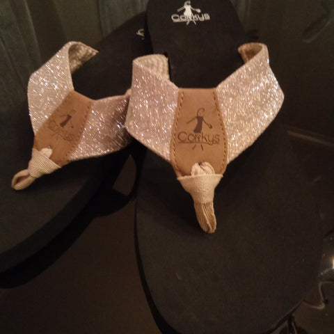 Herringbone Gold Glitter Flip Flops | Corkys Last Pair size 11
