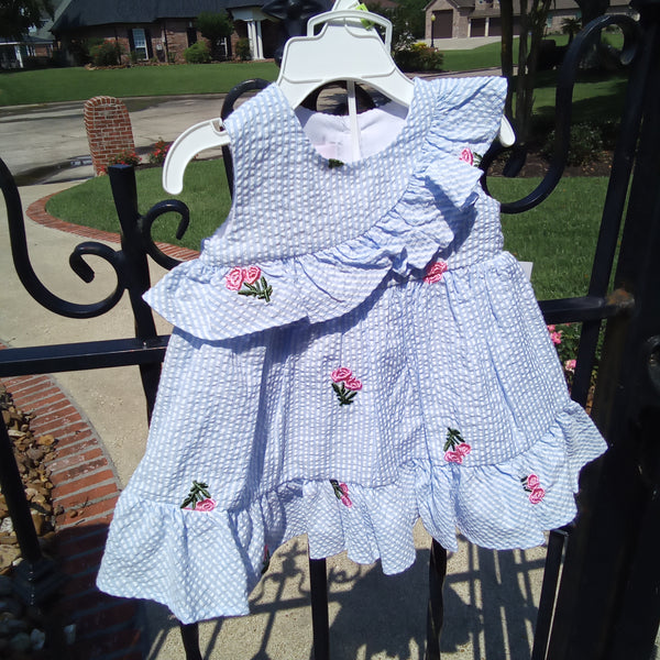 Pinstripe Seersucker and Embroidered Dress | Bonnie Baby