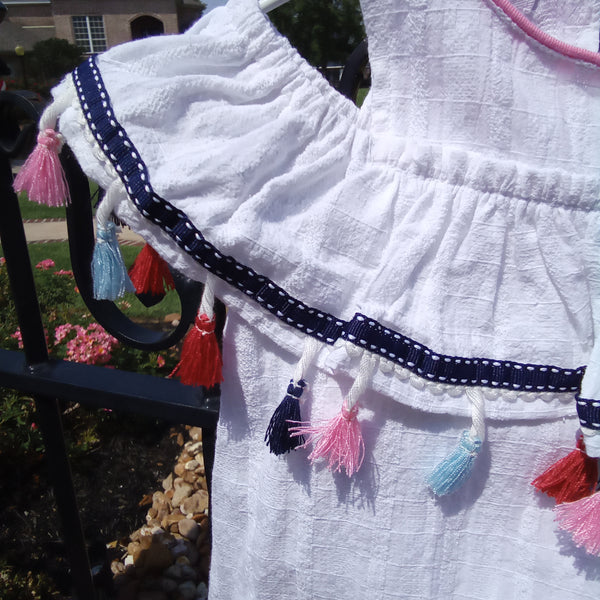 Infant Off Shoulder Tassel Dress and Bloomers | Mud Pie
