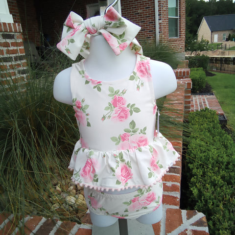Infant Girls Reversible Swimsuit and Coordinate Headband | Mud Pie