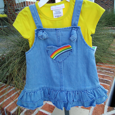 Rainbow Denim Jumper Dress | Bonnie Baby