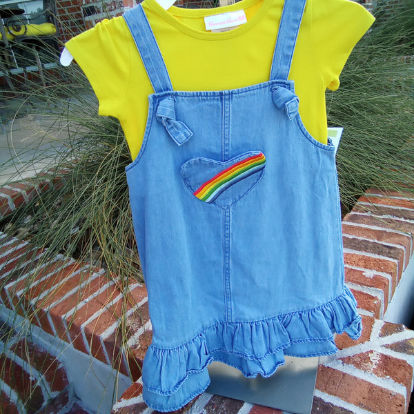 Rainbow Denim Jumper Dress | Bonnie Jean