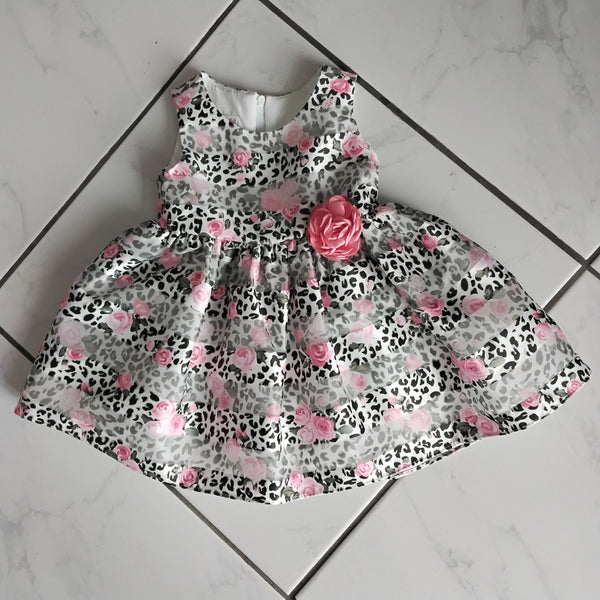 Pink Rose Stripe and Leopard Infant Party Dress | Bonnie Jean