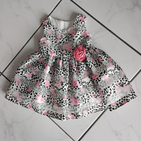 Pink Rose Stripe and Leopard Infant Party Dress | Bonnie Jean