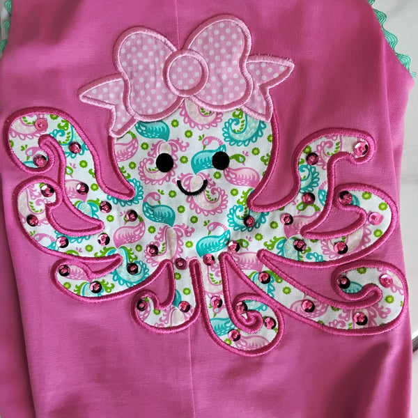 Hot Pink Appliqued Octopus Romper | Millie Jay
