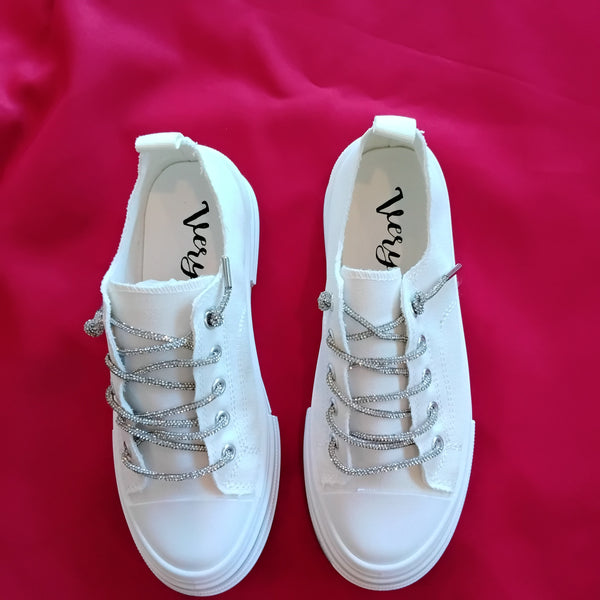 Glitzy Shoe String White Sneakers | Very G - Aman