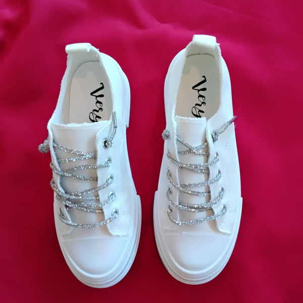 Glitzy Shoe String White Sneakers | Very G - Aman