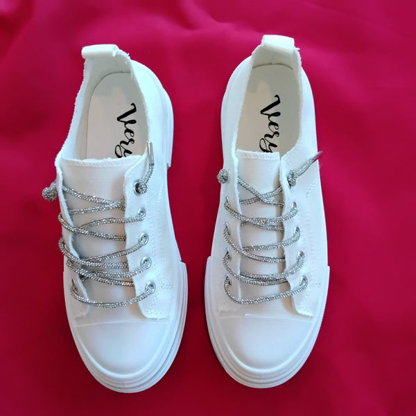 Glitzy Shoe String White Sneakers | Very G - Aman