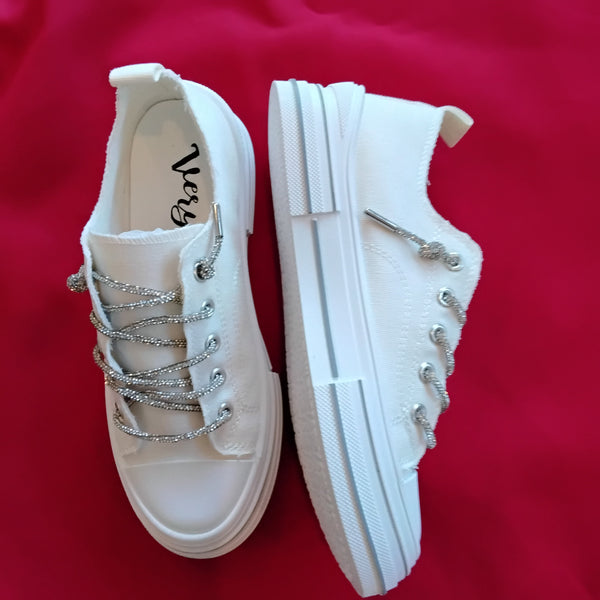 Glitzy Shoe String White Sneakers | Very G - Aman