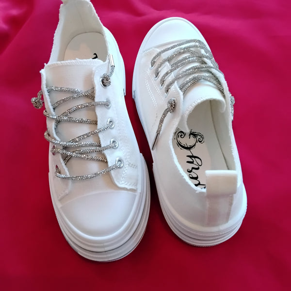 Glitzy Shoe String White Sneakers | Very G - Aman