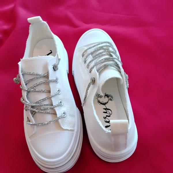 Glitzy Shoe String White Sneakers | Very G - Aman