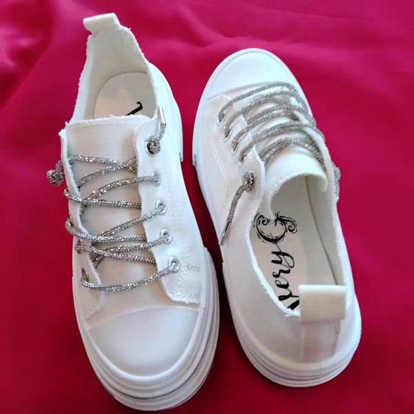 Glitzy Shoe String White Sneakers | Very G - Aman