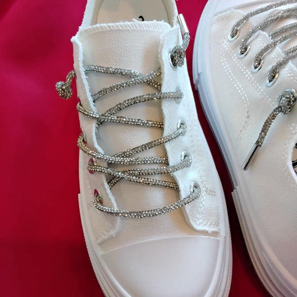 Glitzy Shoe String White Sneakers | Very G - Aman