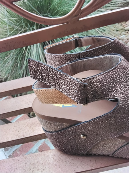 Copper Wedge Sandals with Self Fasteners | Volatile Spindle